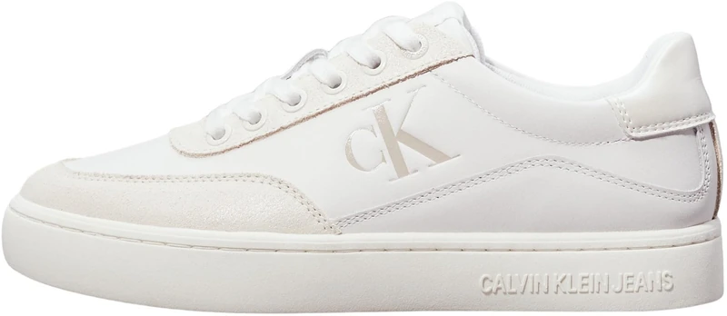 Calvin Klein Women’s Classic Leather Cupsole Trainers, White (Bright White/Creamy White), 8
