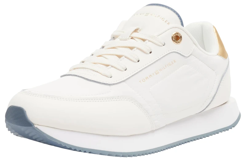 Tommy Hilfiger Women's Essential Metallics Elegant Runner Trainers, Beige (Ancient White), 3,5