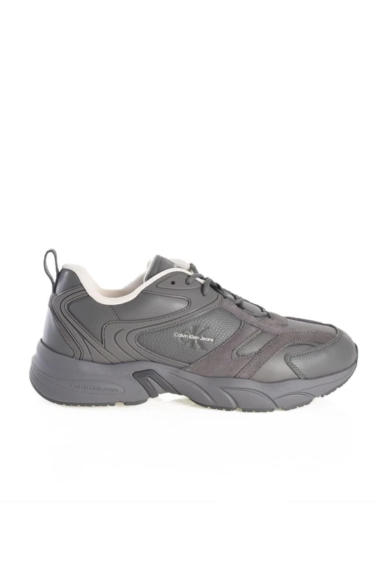 Calvin Klein Men’s Retro Tennis Low Top Chunky Sole Lace-up Leather Trainers, Grey (Charcoal Grey), 12 - Image 1