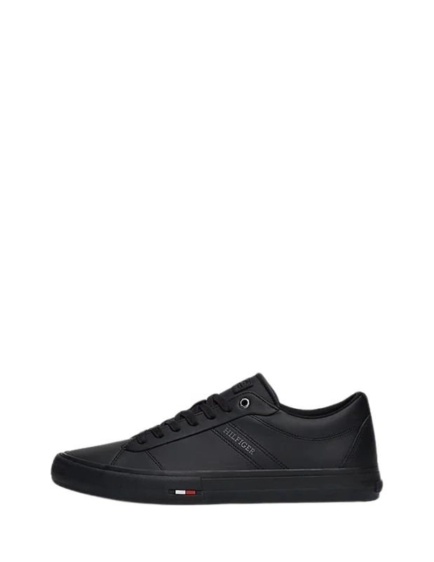 Tommy Hilfiger Men’s Low Top Leather Trainers, Black (Black), 6,5