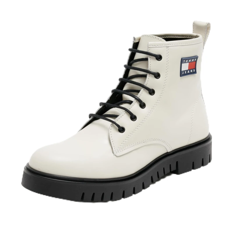 Tommy Jeans Women's Tjw Lace Up Boot (En0en02624 Mid Boots, White Ecru, 6 UK
