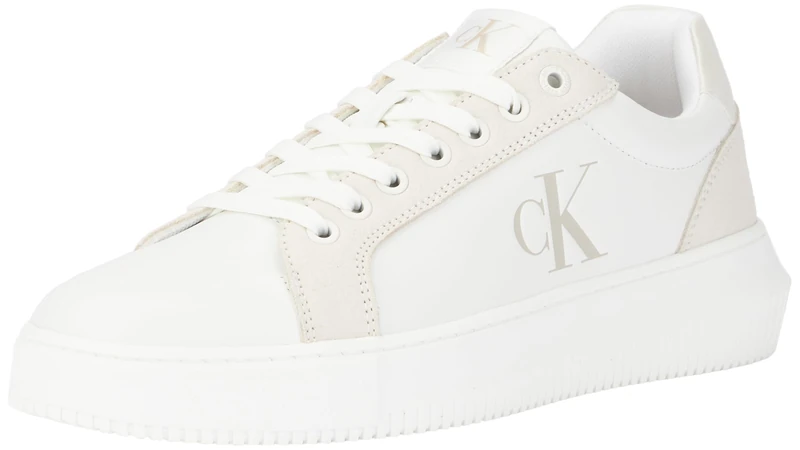 Calvin Klein Women’s Chunky Leather Cupsole Trainers, White (Bright White/Creamy White), 6