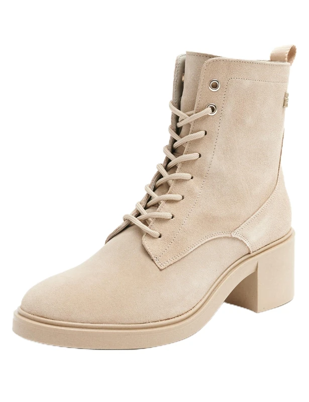 Tommy Hilfiger Women's Suede Mid Heel Lace-up Boots, Beige (Beige), 6,5