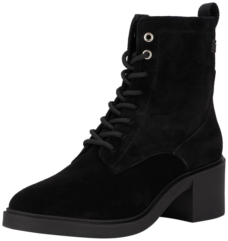 Tommy Hilfiger Women's Suede Mid Heel Lace-up Boots, Black (Black), 5