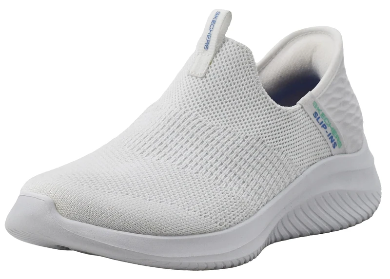 Skechers Women's Hands Free Slip Ins Ultra Flex 3.0 Smooth Step Sneaker, White, 10