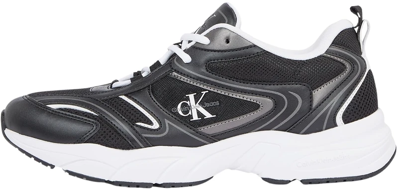 Calvin Klein Men’s Retro Tennis Mesh Sporty Runner Trainers, Black (Black/Bright White), 8