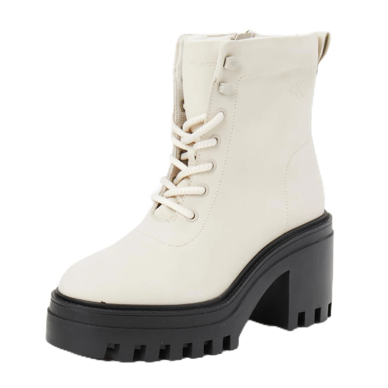 Calvin Klein Women’s Chunky Heel Ankle Boots with Zip, Off-White (Eggshell/Black), 6