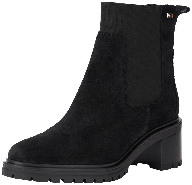 Tommy Hilfiger Women’s Flag Mid Heel Suede Chelsea Boots, Black (Black), 3,5 - Image 1