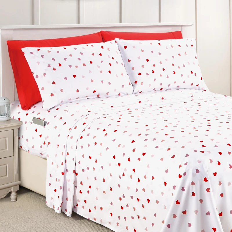 Elegant Comfort Softest and Coziest 6-Piece Sheet Set - 1500 Premium Hotel Quality Microfiber - Deep Pocket, Wrinkle Resistant 4-Piece Heart Pattern Bed Sheet Set, Twin, Valentina
