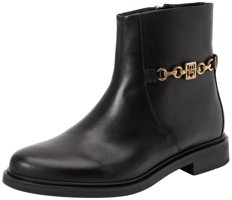 Tommy Hilfiger Women’s Chain Leather Boots, Black (Black), 3,5