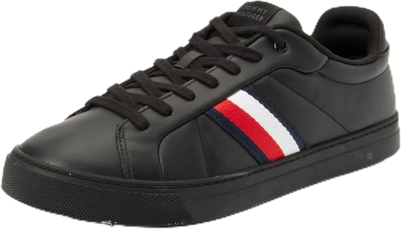 Tommy Hilfiger Men’s Icon Court Stripes Low Top Trainers, Black (Black), 10