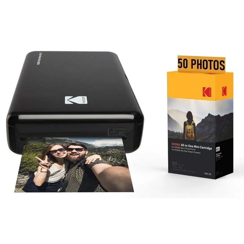 KODAK Photo Printer PM220 and MSC50 Cartridge Pack – Photos 5.4 x 8.6 cm, WiFi, Compatible with iOS and Android – Black
