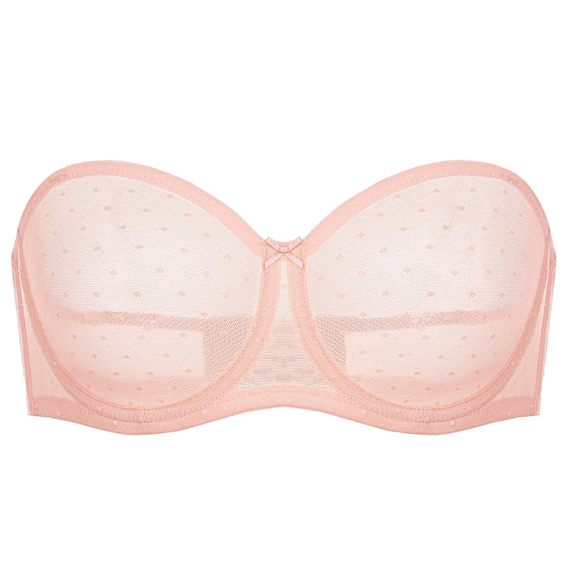 DOBREVA Women's Strapless Bra See Through Sheer Underwired Bras Unlined Plus Size Peachy Keen 42DD