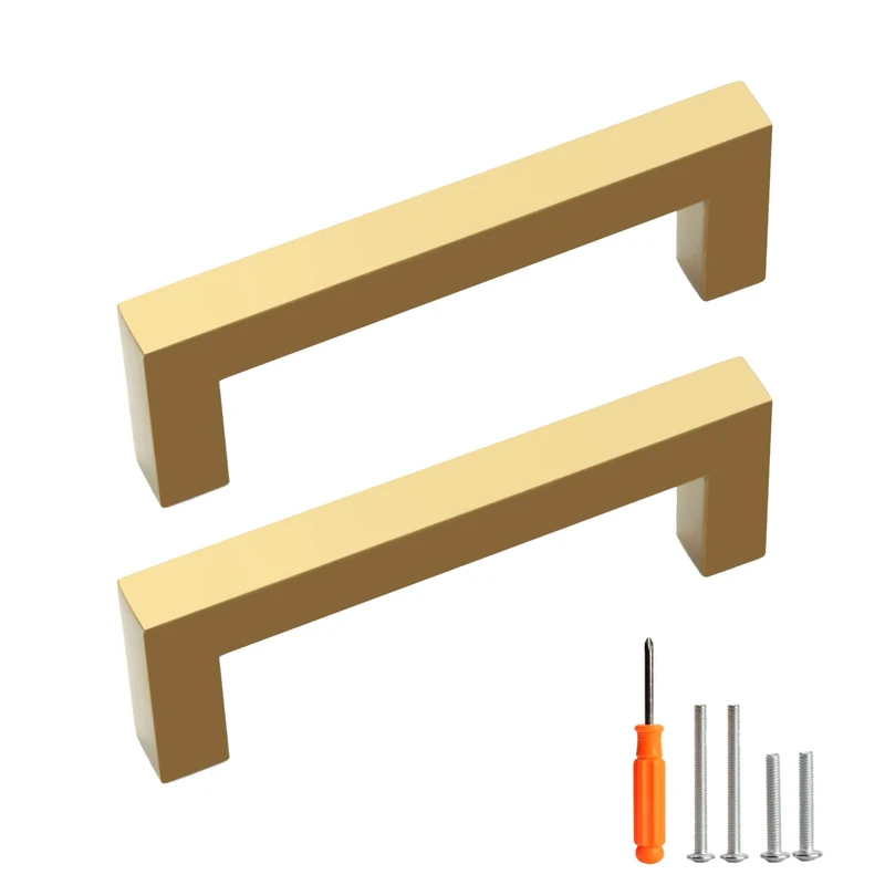 Redunest Cabinet Pulls Gold Cabinet Handles Square Drawer Pulls, 50 Pack 3-3/4 Inch Stainless Steel Kitchen Door Cupboard Cabinet Handles, Drawer Hardware Handles, 96mm Hole Centers
