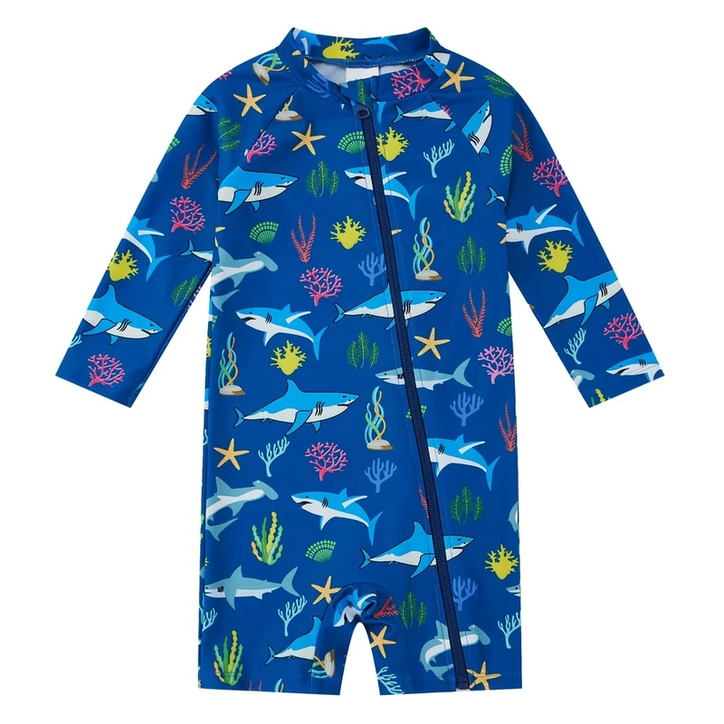 upandfast Baby Girl/Boy Swimwear Toddler Rashguard with Full-Length Zipper UPF 50+ Infant One Piece Bathing Suit (UK, Age, 6 Months, 9 Months, Blue Shark)