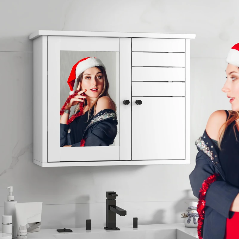 YITAHOME Bathroom Cabinet Mirrored, Wall Mounted Storage Furniture, Modern Storage Cupboard, Mirror Cabinet, Medicine Cabinet, Wall Hanging Over Toilet Storage Cabinet, 60 * 20 * 49.2 CM (White)