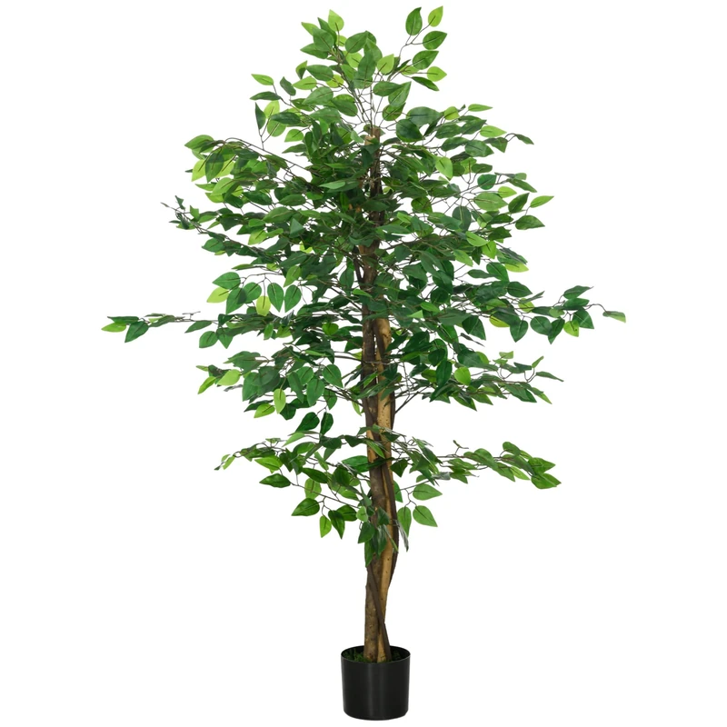 HOMCOM Artificial Plant Artificial Tree Ficus Height 1.5 m Trunk Branches Liana Lichen Leaves Large Realism Pot Included, Indoor, Green