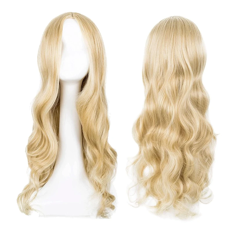 EUPSIIU 27'' Long Blonde Wave Wig for Women, Curly Synthetic Hair for Cosplay Party, Daily Use