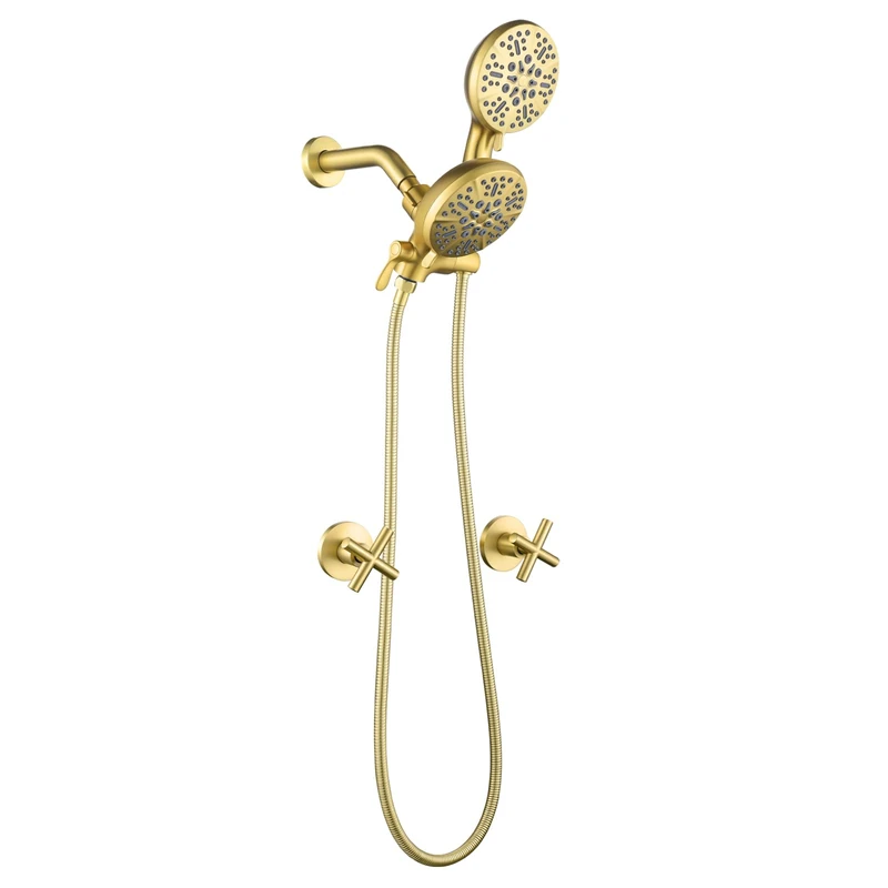 2 Handle Shower System Complete 2 in 1 Shower Combo Set with Handheld Shower Panel Set Wall Mounted Brushed Gold