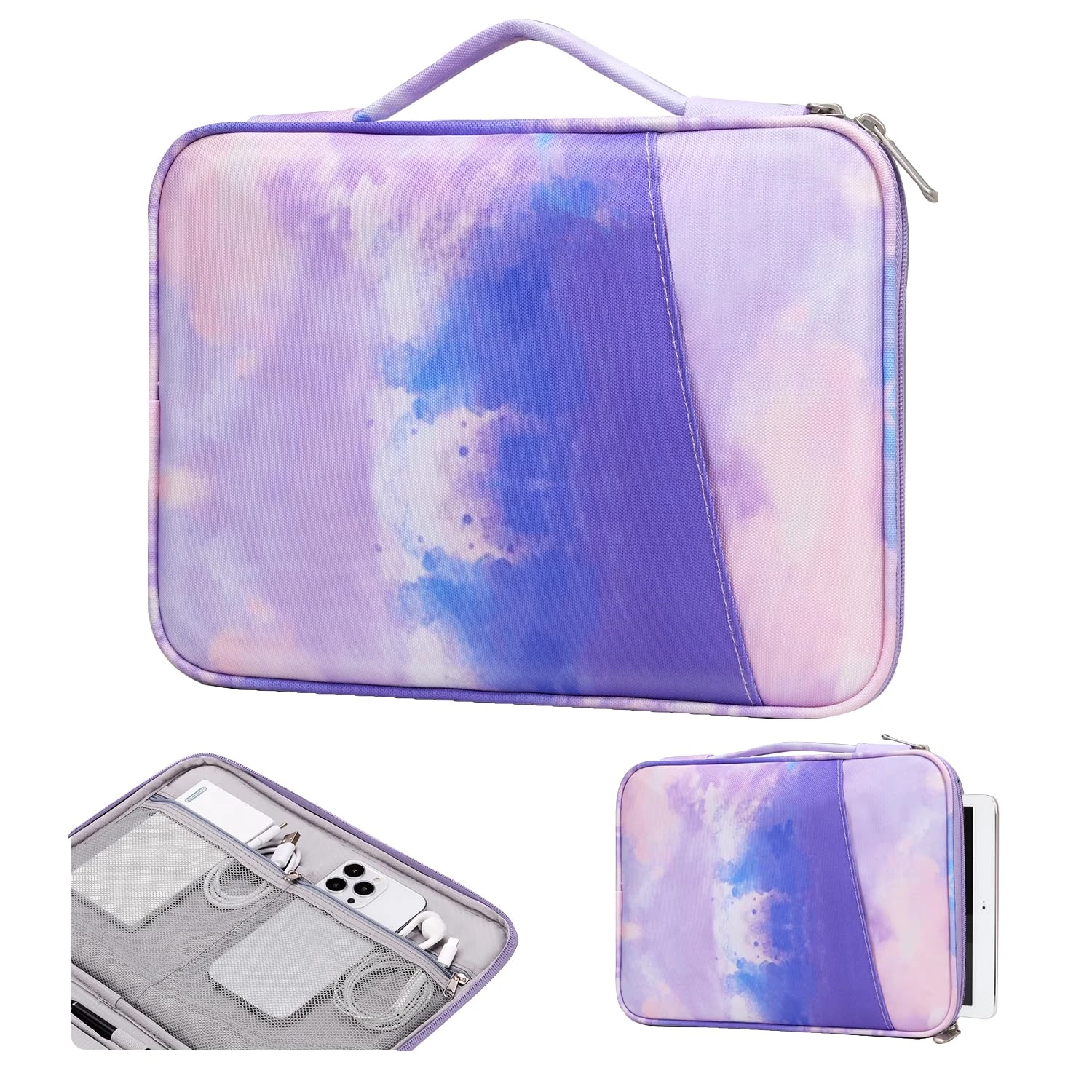 TiMOVO 9-11" Tablet Sleeve for iPad 11-inch A16 2025, iPad 10th Gen. 10.9"/10.2", iPad Air 11/5th/4th Gen. 10.9", Galaxy Tab A9 Plus 11", Protective Bag with Pockets, Watercolor Purple