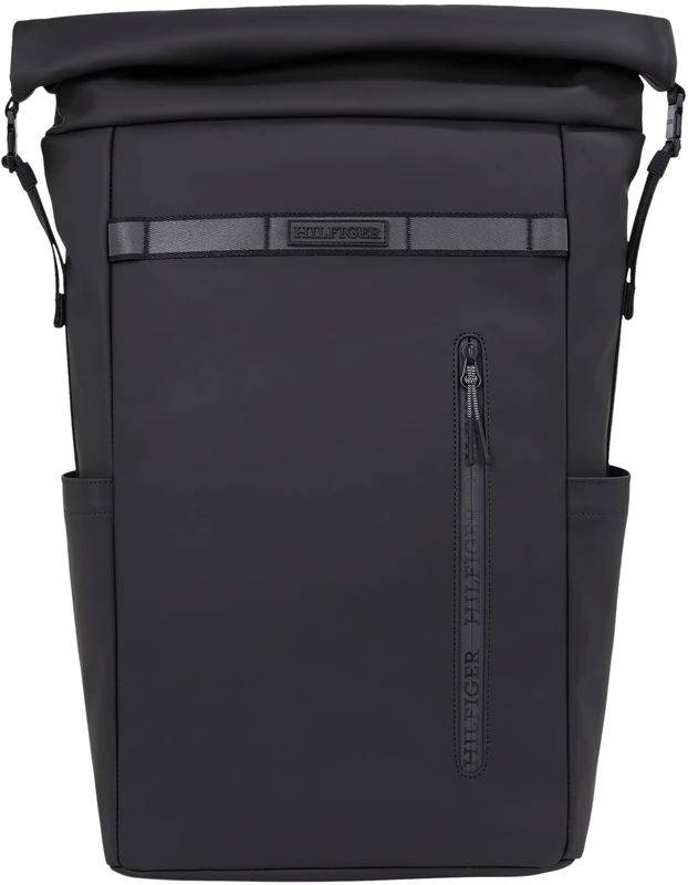 Tommy Hilfiger Men’s Rolltop Backpack with Laptop Compartment, Black (Black), One Size