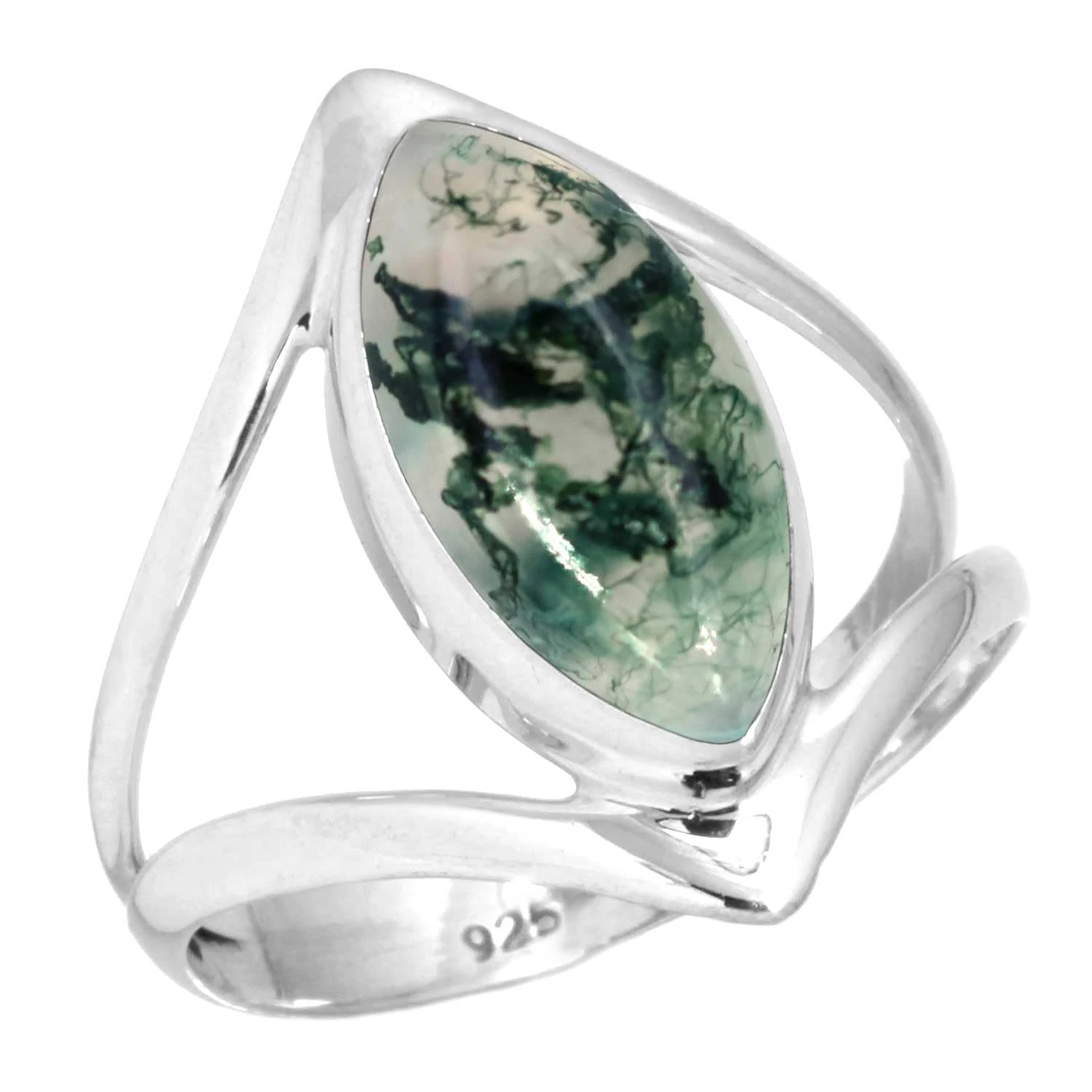 Jeweloporium Green Moss Agate Silver Ring Size Z 1/2, 925 Sterling Silver Ring for Women, Genuine Marquise Gemstone Handmade Jewellery