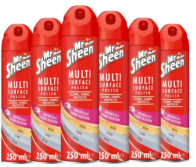 Mr Sheen Multi Surface Polish Spray, for Use on Wood, Plastic, Glass and Metal, Scent: Magnolia & Cherry Blossom 250ml, Pack of 6