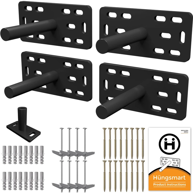 Hungsmart (Set of 4) 4"x5"x2" XL Heavy Duty Floating Shelf Brackets for DIY Shelf- Premium Floating Shelves Hardware for Wall Mounting - Ideal Shelf Bracket for Enhanced Home Decor (4 inch Rod) Black