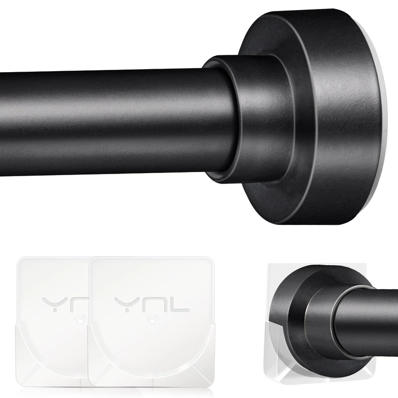 YNL Tension Shower Curtain Rod 34 to 120 In(2.83-10Ft), Long Tension Curtain Rod with 2Pcs Holders, No Drilling for Large Window, Bathroom, Patio, Adjustable Spring Shower Rod, Matte Black