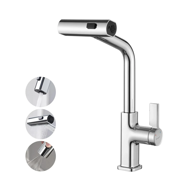 Ibergrif M22145 Kitchen Sink Taps Mixer with Pull Out Spray, 3 Functions Sprayer, 360° Swivel, Chrome Brass