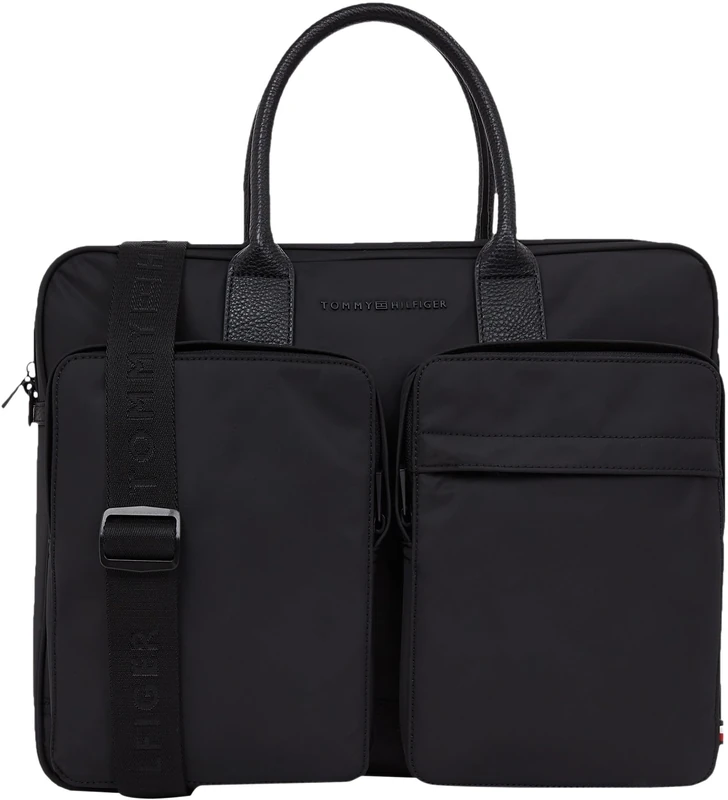 Tommy Hilfiger Men’s Repreve Laptop Bag with Shoulder Strap, Black (Black), One Size