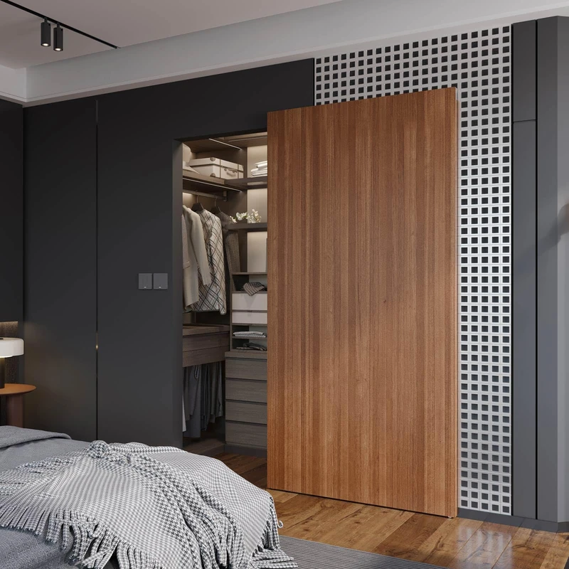 FINOSEN 42inch Concealed Sliding Barn Door Hardware with Soft Close Mechanism, Wall Mount System, Fit MIN Opening Width 34in, Invisible Floor Track, Aluminum(Door is not Included)