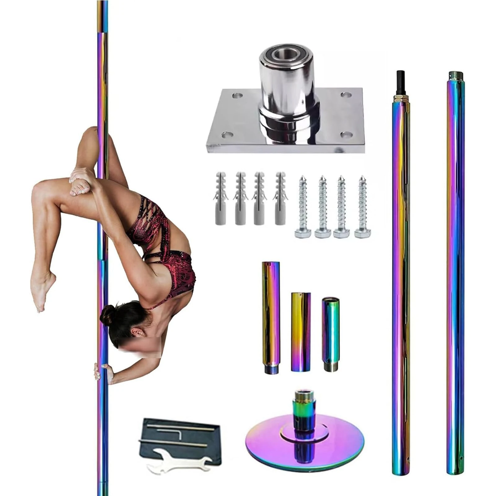 RayGenius 7.3''-12.5'' Stripper Pole, Spinning Static Dancing Pole Professional Dance Pole, Removable 45mm Dance Equipment For Home Gym Club,2.23M-2.37M