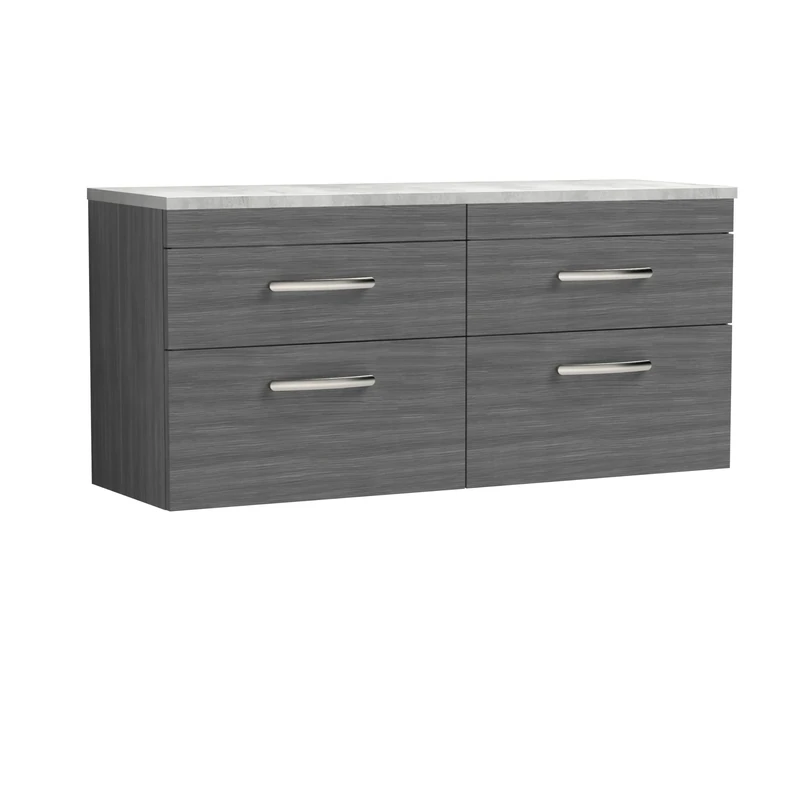 nuie ATH046LBG2 Athena Modern Bathroom Wall Hung 4 Soft Close Drawer Vanity Unit and Bellato Grey Laminate Worktop, 1200mm, Anthracite Woodgrain