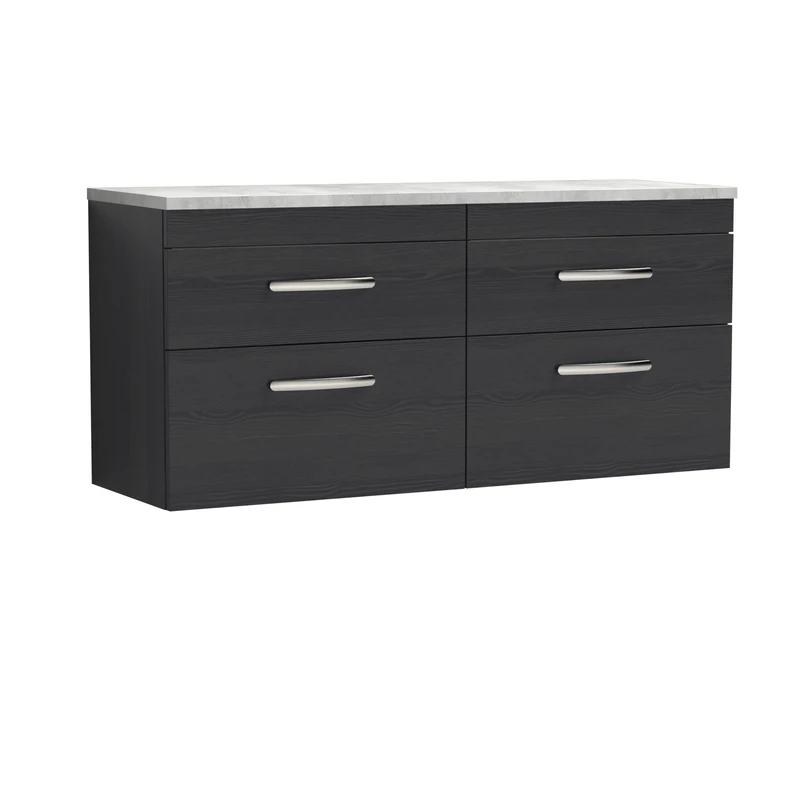 nuie ATH047LBG2 Athena Modern Bathroom Wall Hung 4 Soft Close Drawer Vanity Unit and Bellato Grey Laminate Worktop, 1200mm, Charcoal Black Woodgrain