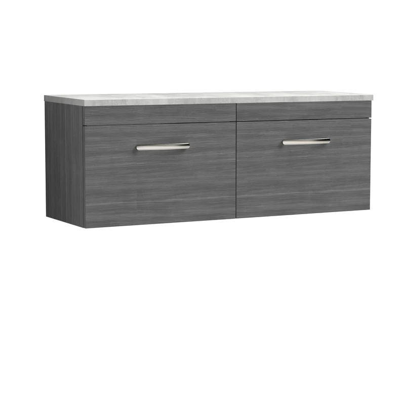 nuie ATH039LBG2 Athena Modern Bathroom Wall Hung 2 Soft Close Drawer Vanity Unit and Bellato Grey Laminate Worktop, 1200mm, Anthracite Woodgrain