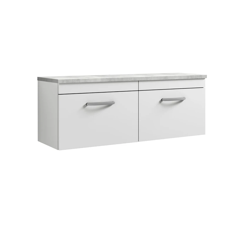 nuie ATH041LBG2 Athena Modern Bathroom Wall Hung 2 Soft Close Drawer Vanity Unit and Bellato Grey Laminate Worktop, 1200mm, Gloss White - Image 1