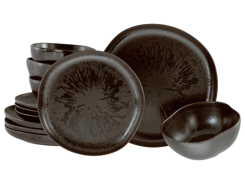 CreaTable, 21249 Natura Organic Rusty Series 12-Piece Crockery Set, Stoneware Plate Set, Dishwasher and Microwave Safe, Made in Portugal