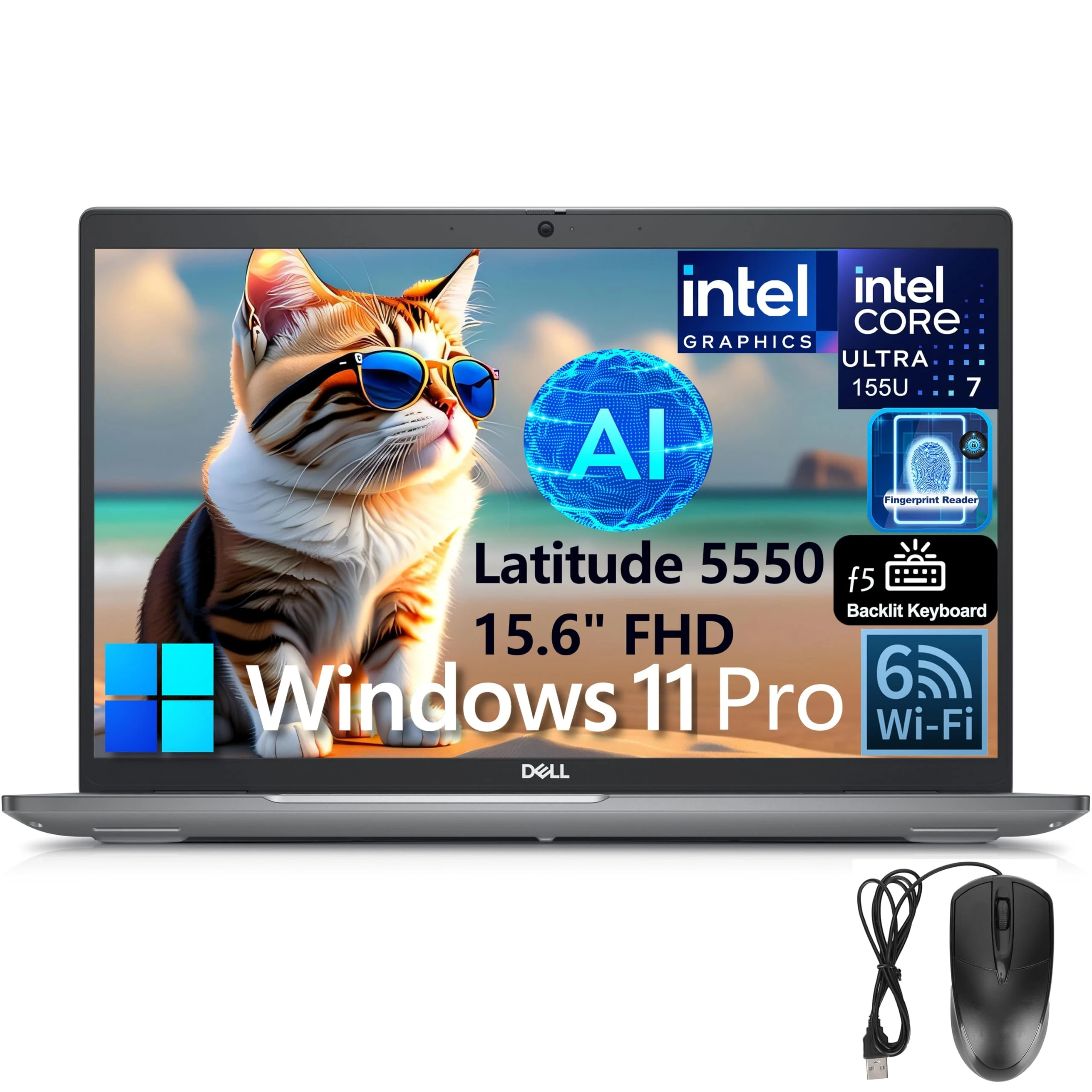 Dell Latitude 5550 15 Business AI Laptop, 15.6" FHD Computer, Intel Ultra 7 155U (Beat i7-1355U), 32GB DDR5 RAM, 1TB PCIe SSD, WiFi 6, Backlit Keyboard, Fingerprint Reader, Windows 11 Pro