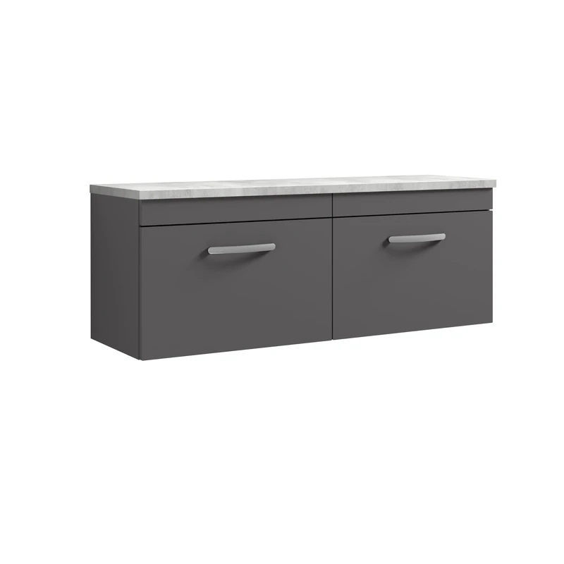 nuie ATH077LBG2 Athena Modern Bathroom Wall Hung 2 Soft Close Drawer Vanity Unit and Bellato Laminate Worktop, 1200mm, Gloss Grey