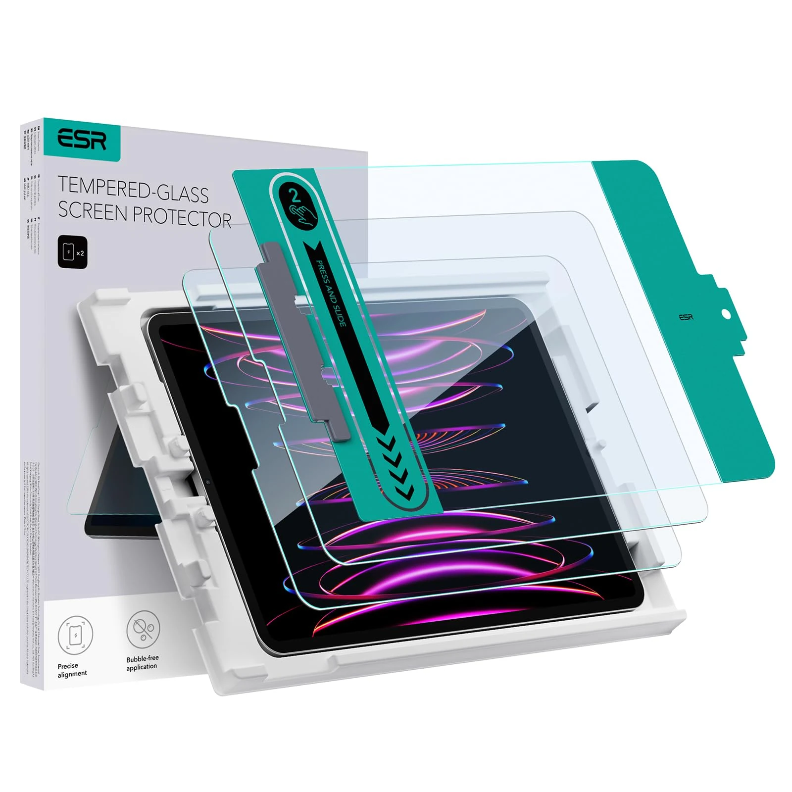 ESR 2 Pack Screen Protector for iPad Pro 12.9 (2022/2021/2020/2018) Screen Protector, Tempered Glass Film with Easy Application Tray, Scratch Resistant, HD Clarity