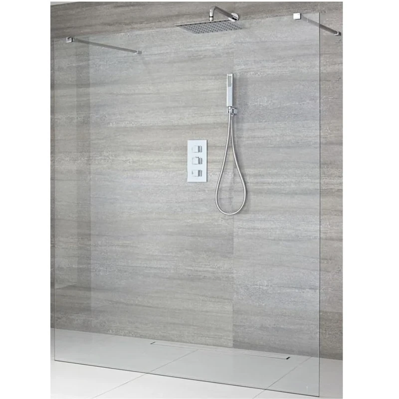 Milano Portland Chrome Floating Glass Shower Enclosure 250mm Corner Drain - 800mm