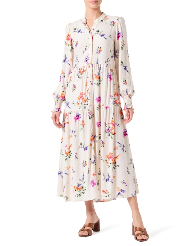 Y.A.S Yasasina LS Long Shirt Dress S. Noos, Whitecap Gray/AOP:Botanica Print, S