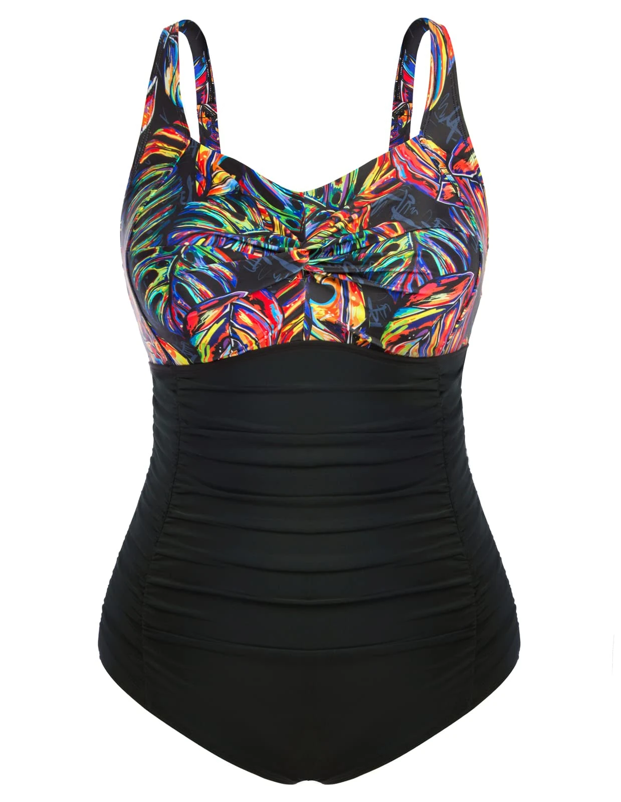 Hanna Nikole Women's Plus Size Swimsuit Sexy Tight Retro One-Piece Swimsuit Colorful Leaves 24 Plus