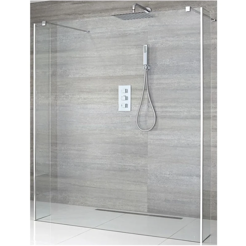 Milano Portland Chrome Floating Glass Shower Enclosure Returns 1200mm Drain - 1400mm