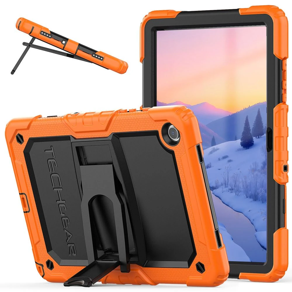 TECHGEAR ArmourSHIELD Case For Samsung Galaxy Tab A9 Plus 11" 2023 (SM-X210 / SM-X215) Full Body Tough Shockproof Rugged Case with Folding Stand & Screen Protector, Kids Schools Work, Orange