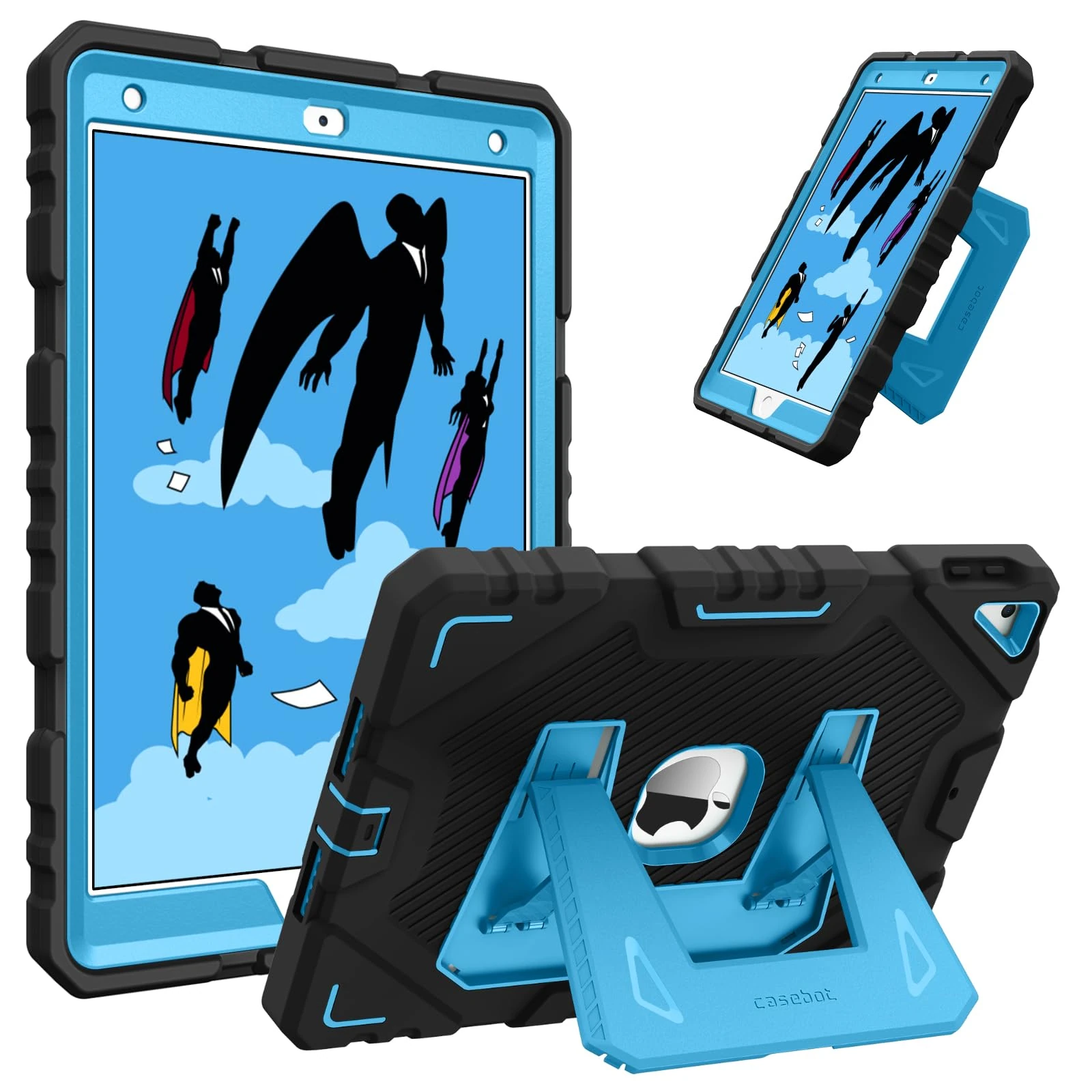 FINTIE Kids Case for iPad 9th / 8th / 7th Generation (2021/2020/2019) 10.2 inch, Fully-Body Rugged Heavy Duty Shockproof Protective Case w/Built-in Kickstand for Boys & Girls, Black-Blue