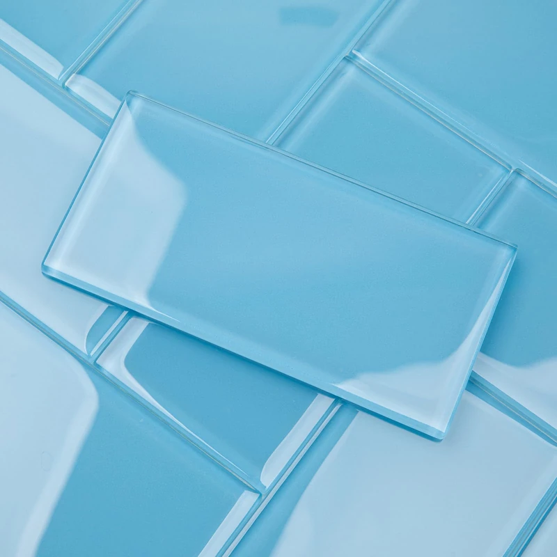 Lovdeco Blue Glass Subway Tile, Glass for Bathroom Kitchen Shower Backsplash Wall, 3 x 6 Inches, 4 Sq.Ft.