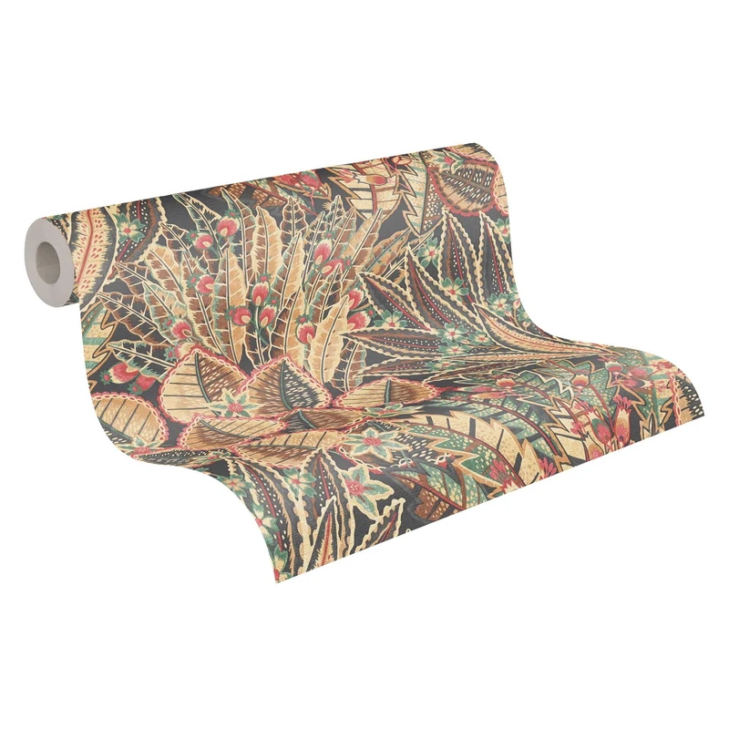 Livingwalls Non-Woven Wallpaper with Leaf Design in Yellow, red, Green, Brown - 10,05 x 0,53 m Floral Wallpaper Made in Germany - 396531