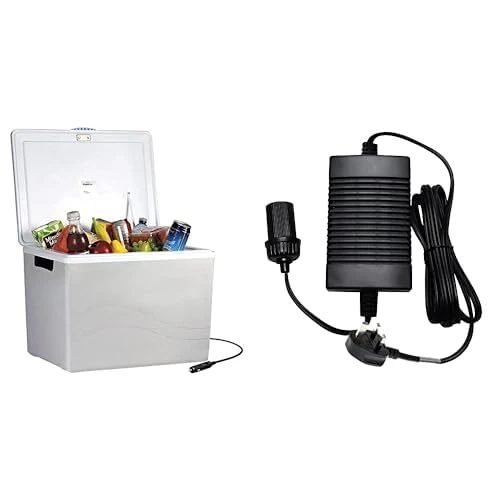 Koolatron Iceless 12V Electric Cool Box, 34L Portable Cooler/Warmer Car Refrigerator Fridge 230V AC to 12V DC Power Adapter Inverter/Converter with Circuit Breaker for Car Fridge - Image 1